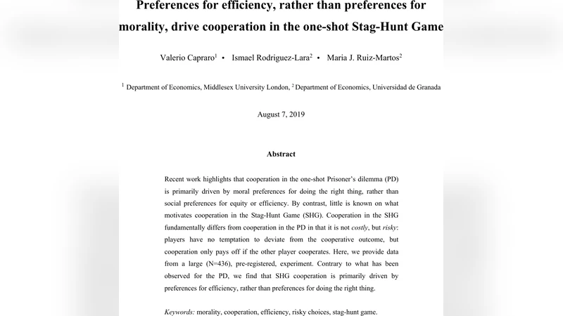 Preferences for efficiency, rather than preferences for morality, drive   cooperation in the one-shot Stag-Hunt Game