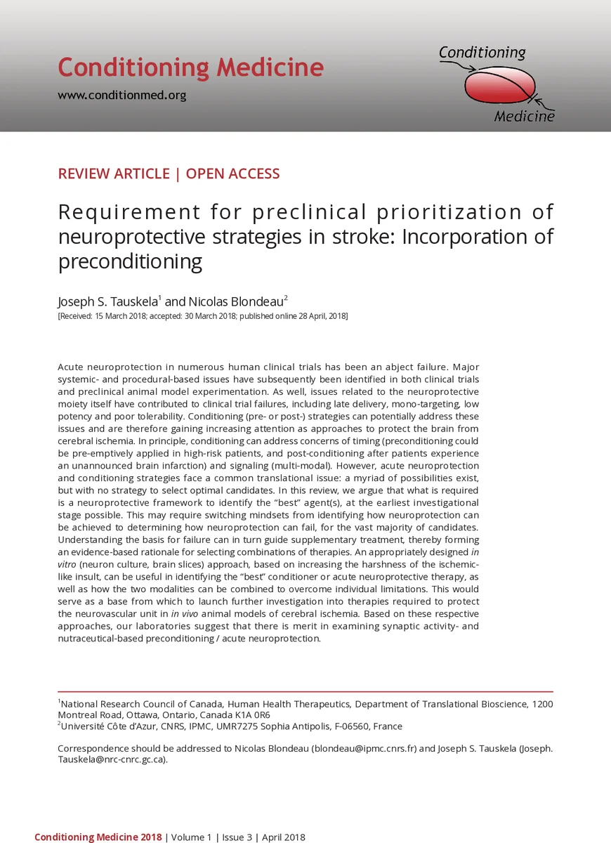 Requirement for preclinical prioritization of neuroprotective strategies   in stroke: Incorporation of preconditioning