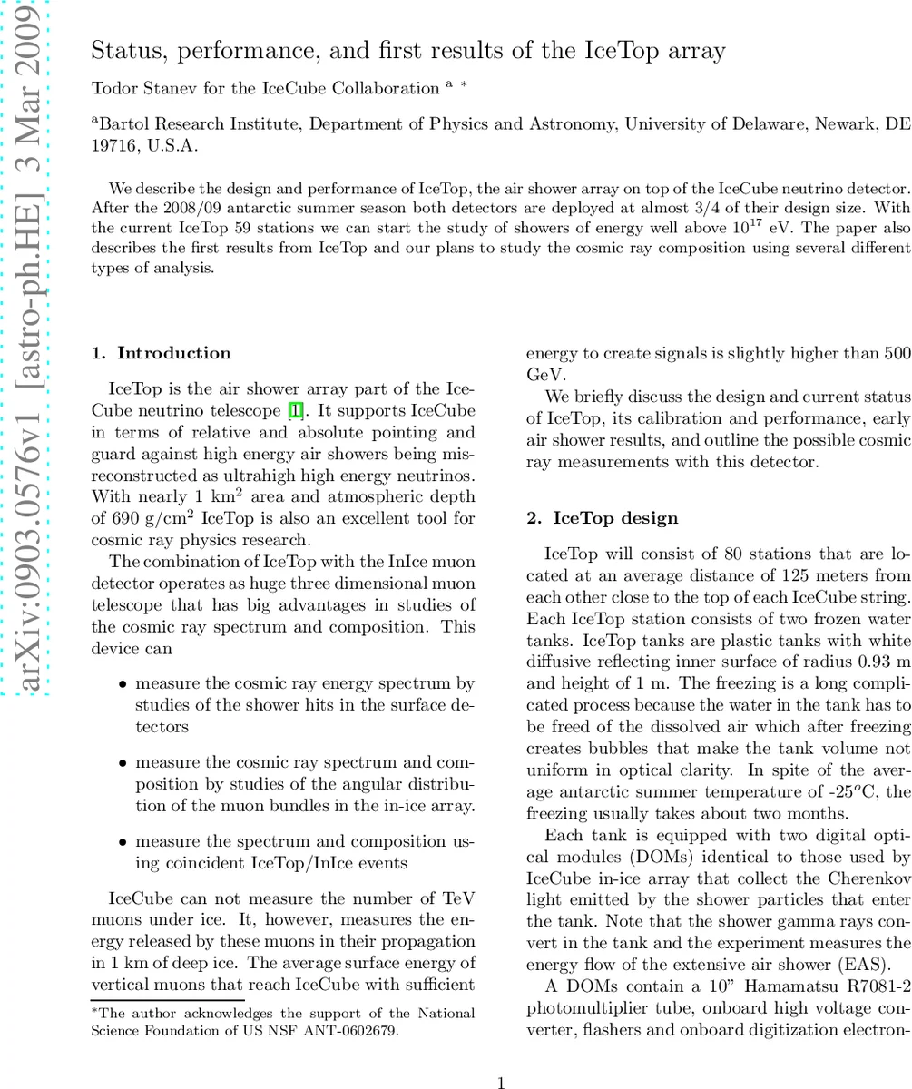 Status, performance, and first results of the IceTop array