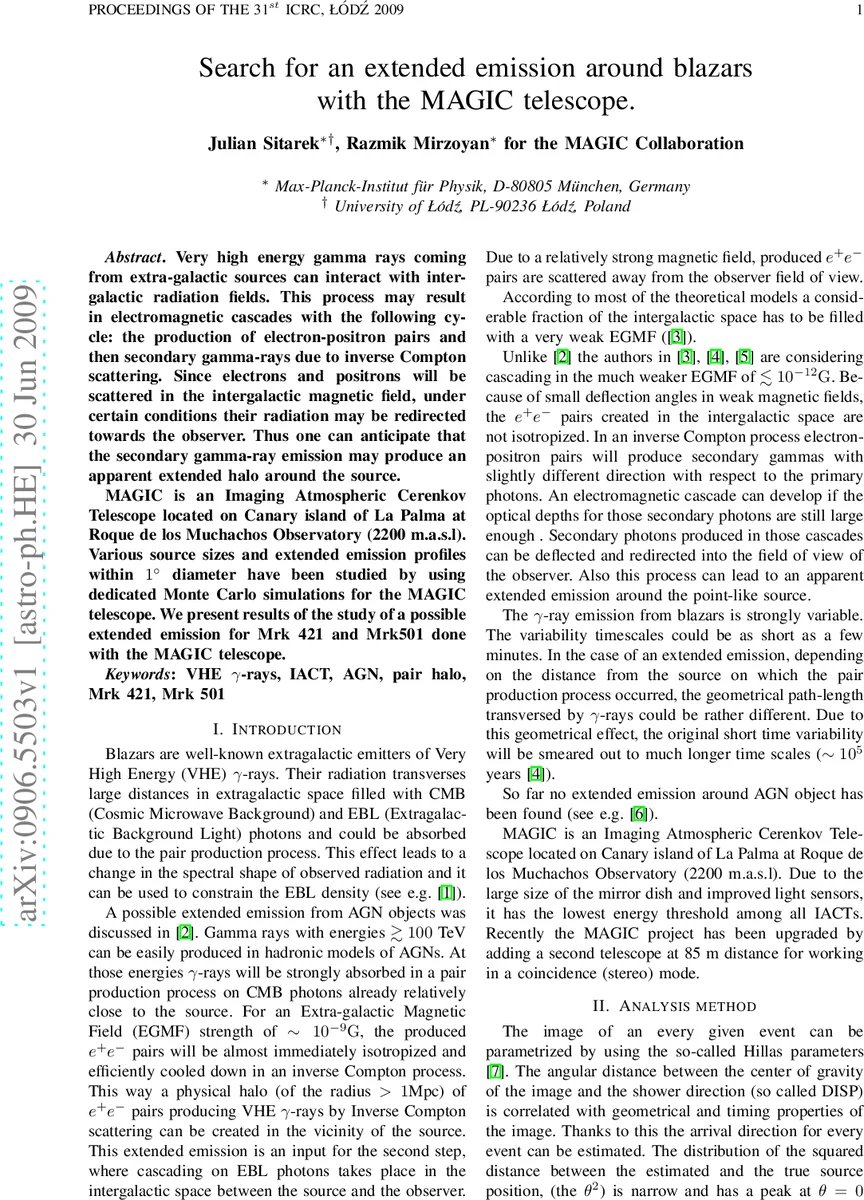 Search for an extended emission around blazars with the MAGIC telescope