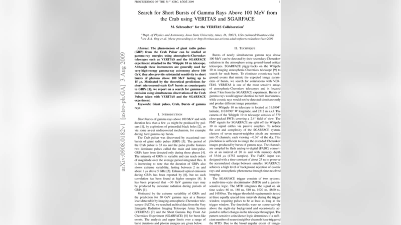 Search for Short Bursts of Gamma Rays Above 100 MeV from the Crab using   VERITAS and SGARFACE