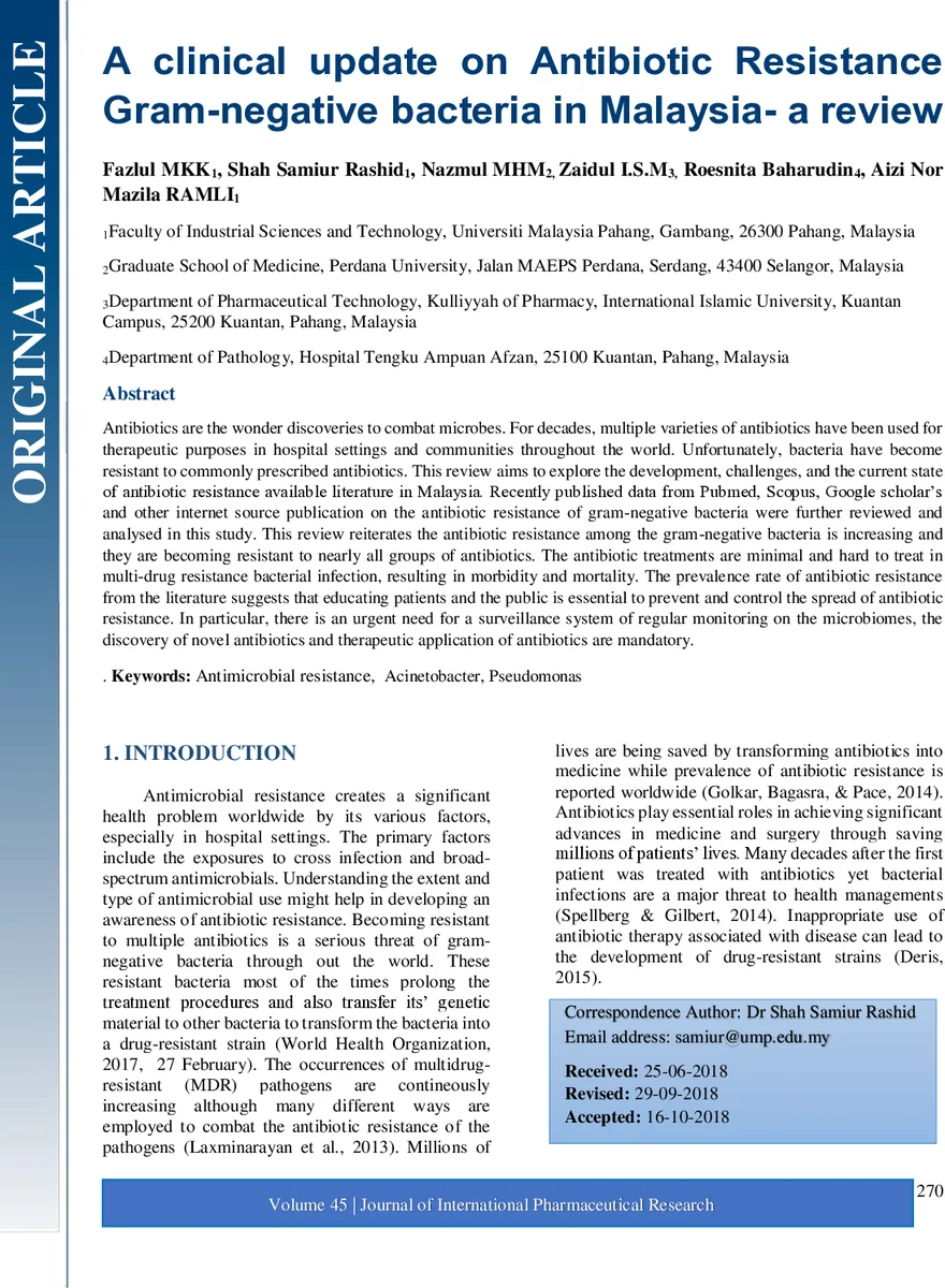 A clinical update on Antibiotic Resistance Gram-negative bacteria in   Malaysia- a review