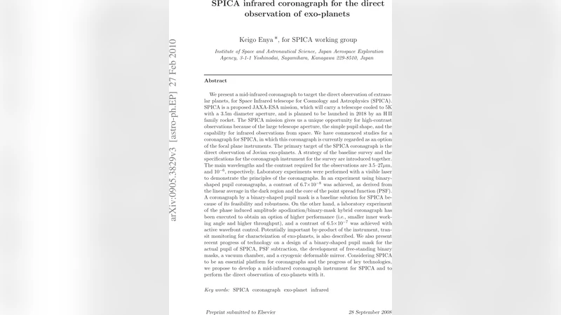 SPICA infrared coronagraph for the direct observation of exo-planets