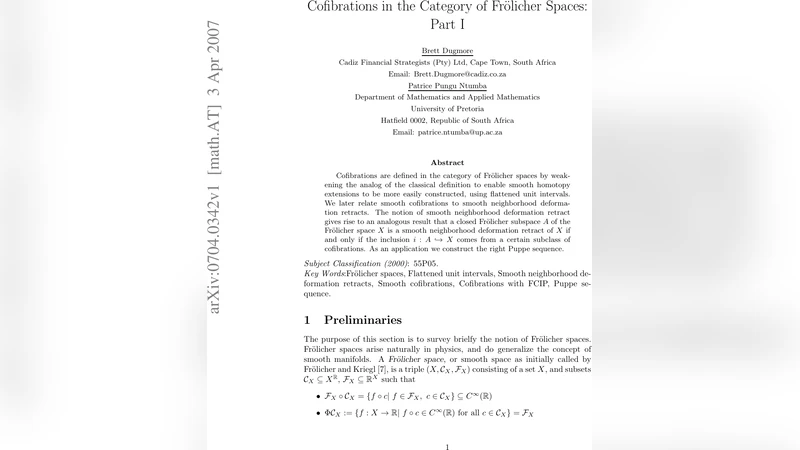 Cofibrations in the Category of Frolicher Spaces. Part I