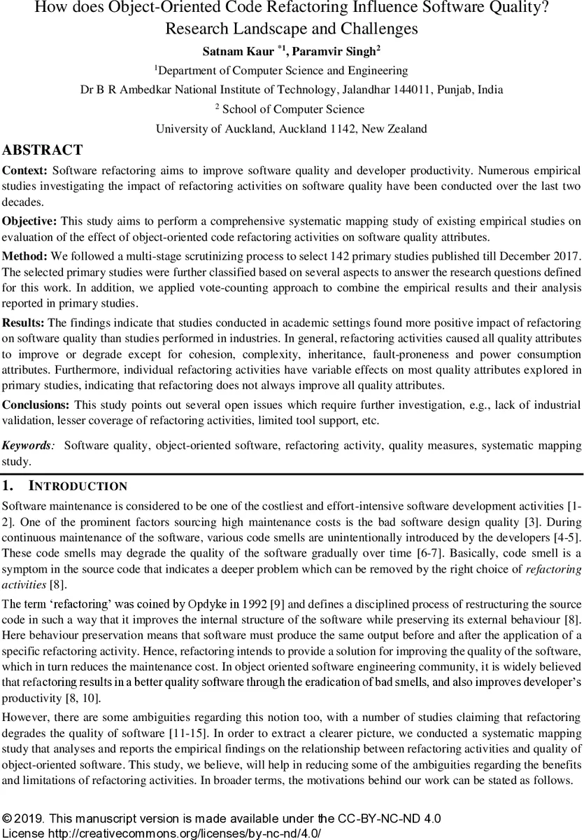 How does Object-Oriented Code Refactoring Influence Software Quality?   Research Landscape and Challenges