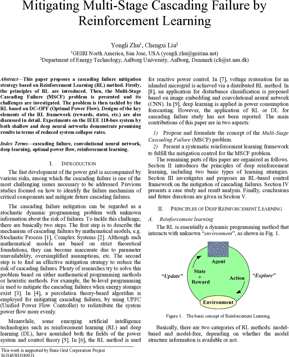 Mitigating Multi-Stage Cascading Failure by Reinforcement Learning