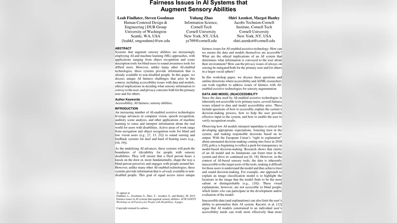 Fairness Issues in AI Systems that Augment Sensory Abilities