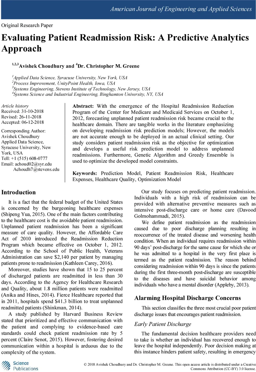 Evaluating Patient Readmission Risk: A Predictive Analytics Approach
