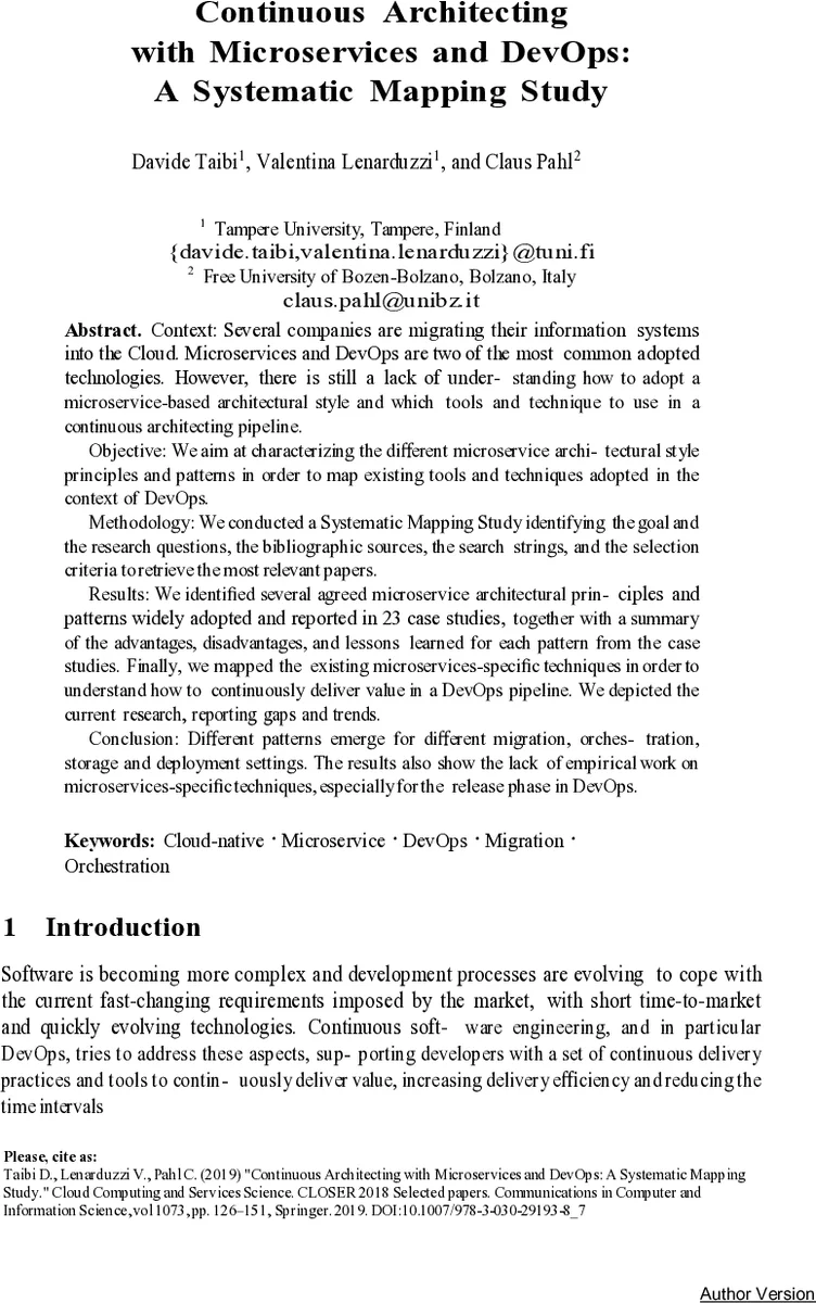 Continuous Architecting with Microservices and DevOps: A Systematic   Mapping Study