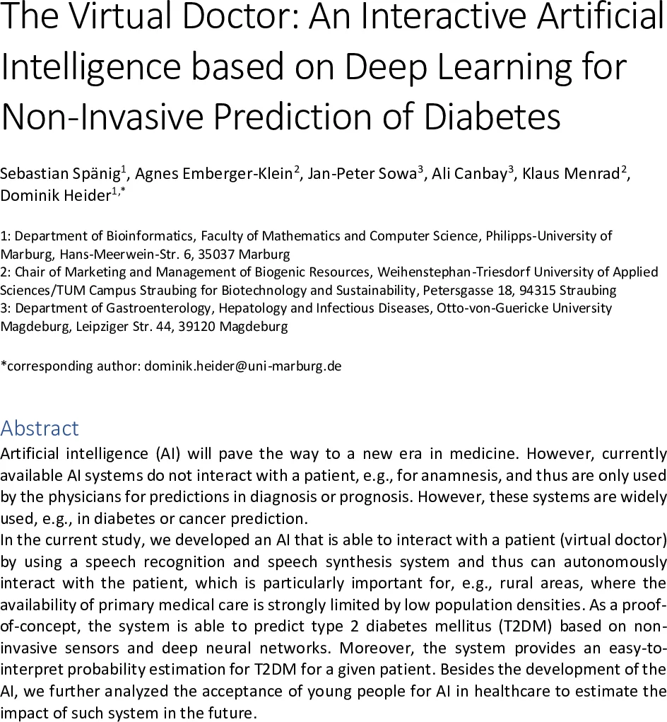 The Virtual Doctor: An Interactive Artificial Intelligence based on Deep   Learning for Non-Invasive Prediction of Diabetes