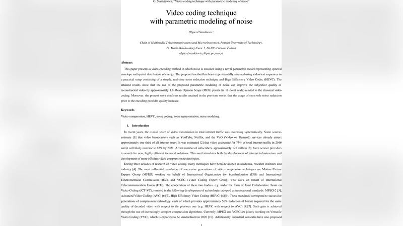 Video coding technique with parametric modeling of noise