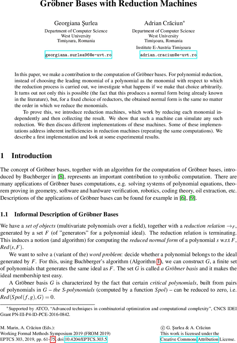 Gr"obner Bases with Reduction Machines