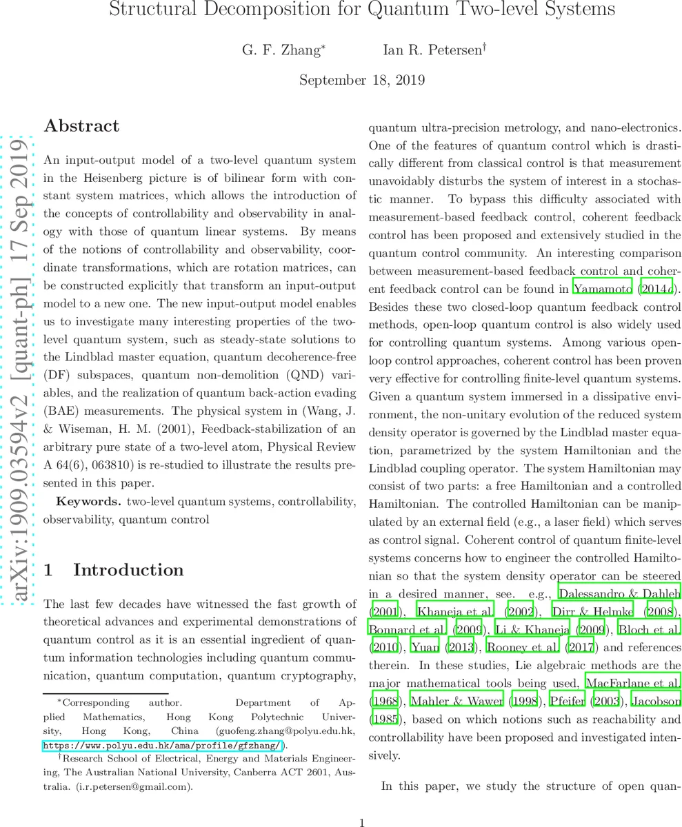 Structural Decomposition for Quantum Two-level Systems