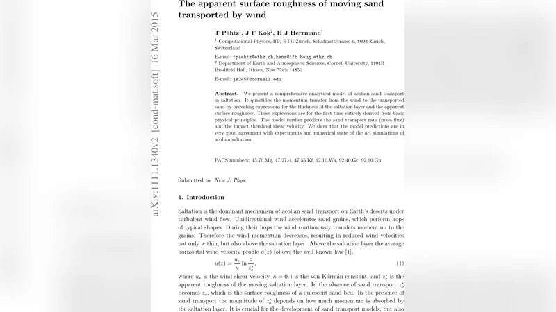 The apparent roughness of a sand surface blown by wind from an   analytical model of saltation