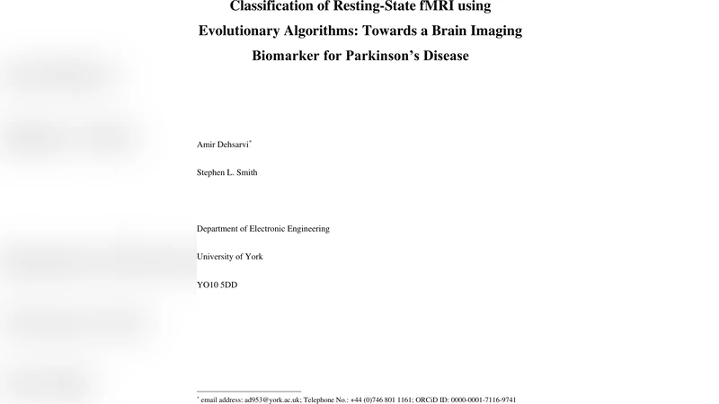 Classification of Resting-State fMRI using Evolutionary Algorithms:   Towards a Brain Imaging Biomarker for Parkinsons Disease