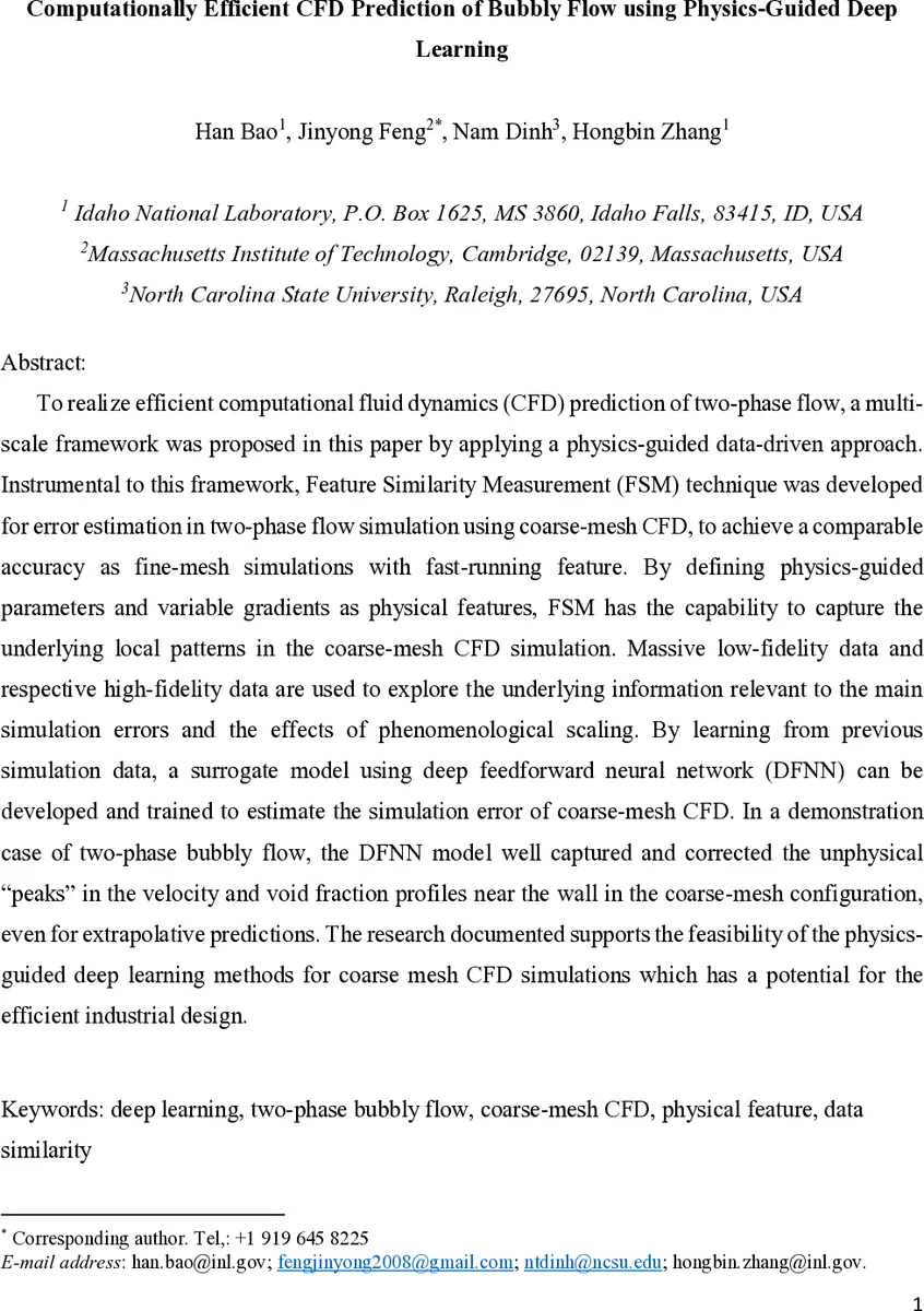 Computationally Efficient CFD Prediction of Bubbly Flow using   Physics-Guided Deep Learning