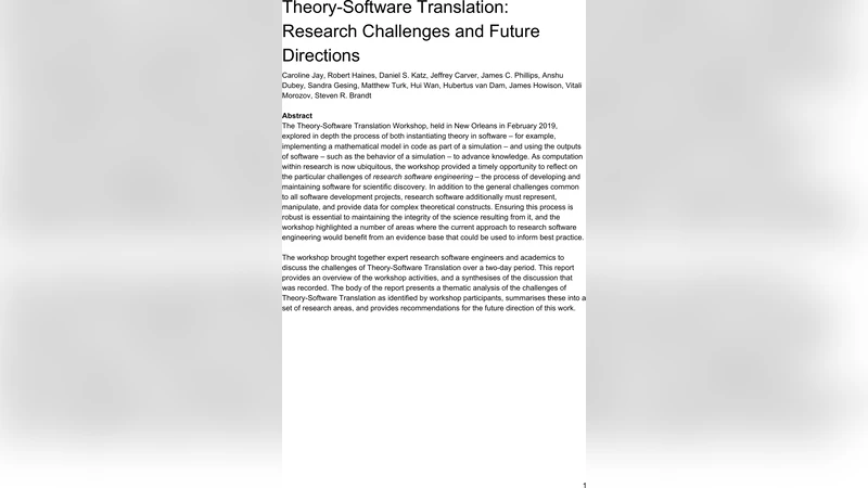 Theory-Software Translation: Research Challenges and Future Directions