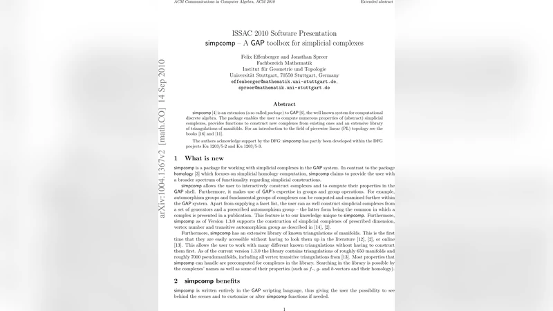 simpcomp -- A GAP toolbox for simplicial complexes
