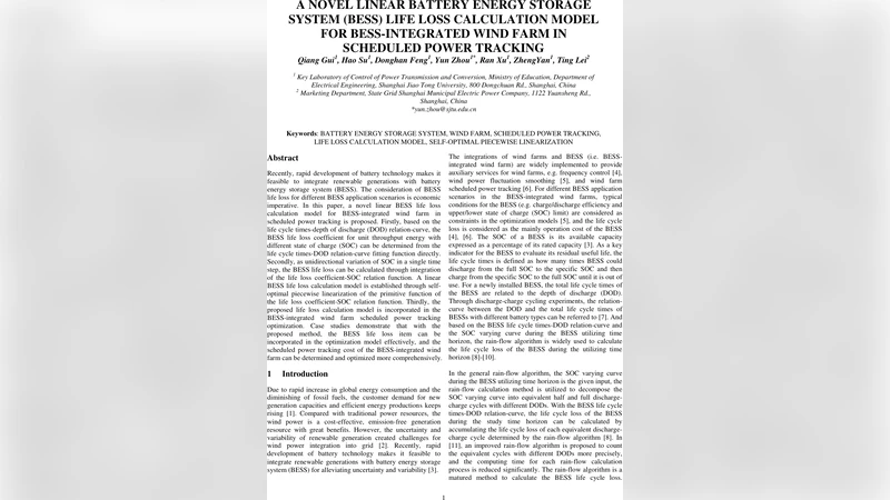 A novel linear battery energy storage system (BESS) life loss   calculation model for BESS-integrated wind farm in scheduled power tracking