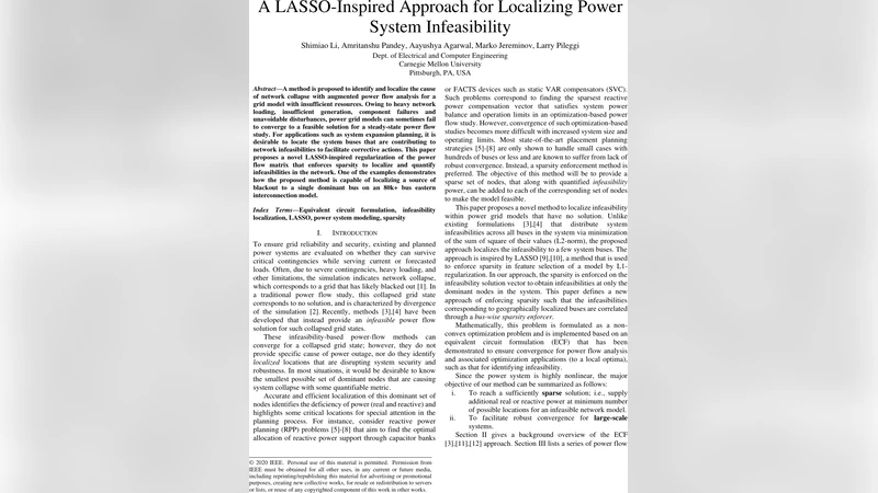 A LASSO-Inspired Approach for Localizing Power System Infeasibility