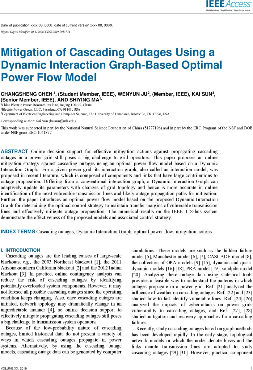 Mitigation of Cascading Outages Using a Dynamic Interaction Graph-Based   Optimal Power Flow Model