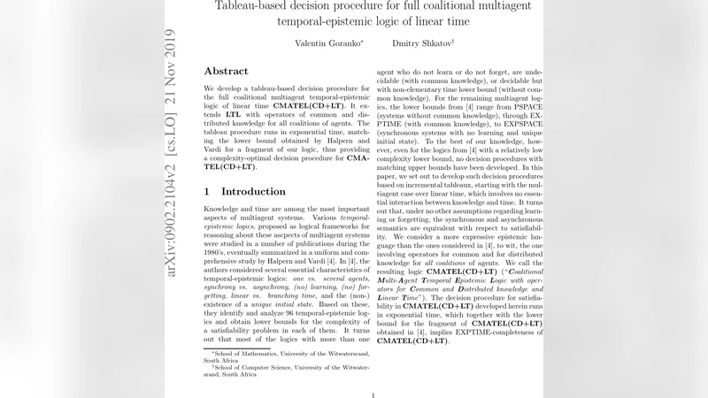 Tableau-based decision procedure for full coalitional multiagent   temporal-epistemic logic of linear time