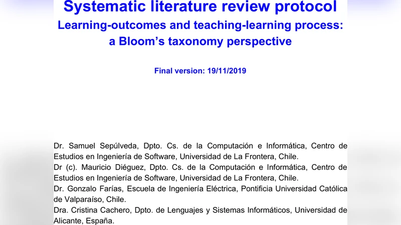 Systematic literature review protocol. Learning-outcomes and   teaching-learning process: a Blooms taxonomy perspective