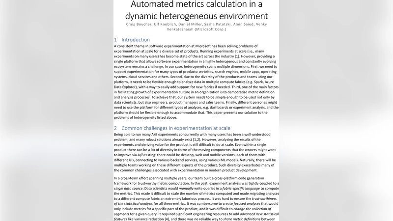 Automated metrics calculation in a dynamic heterogeneous environment
