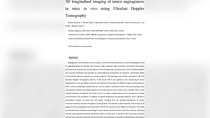 3-D Longitudinal Imaging of Tumor Angiogenesis in Mice in Vivo Using   Ultrafast Doppler Tomography