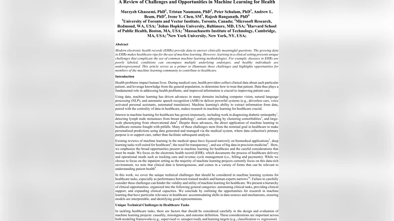 A Review of Challenges and Opportunities in Machine Learning for Health