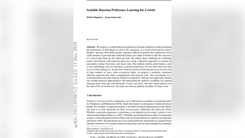 Scalable Bayesian Preference Learning for Crowds