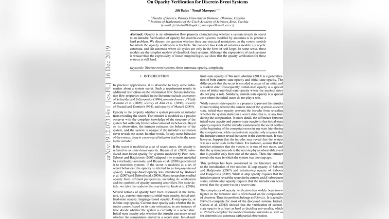 On Opacity Verification for Discrete-Event Systems