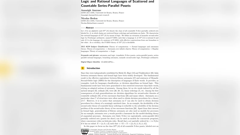 Logic and Rational Languages of Scattered and Countable Series-Parallel   Posets