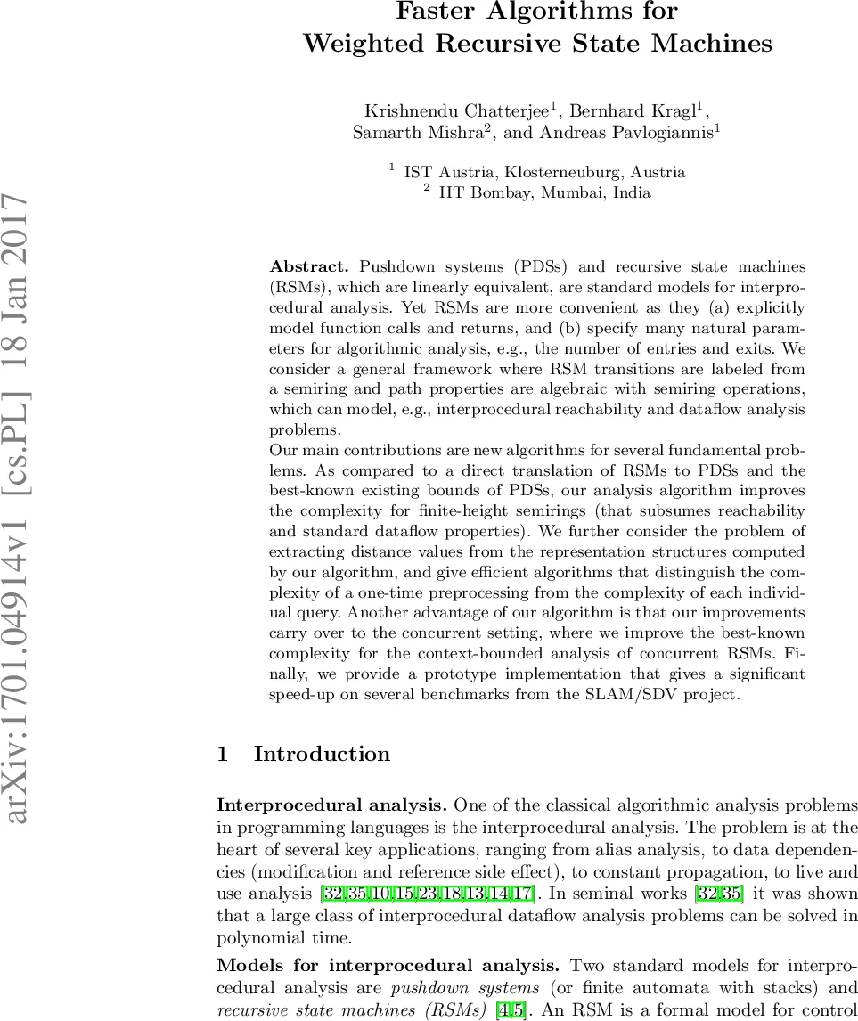 Faster Algorithms for Weighted Recursive State Machines