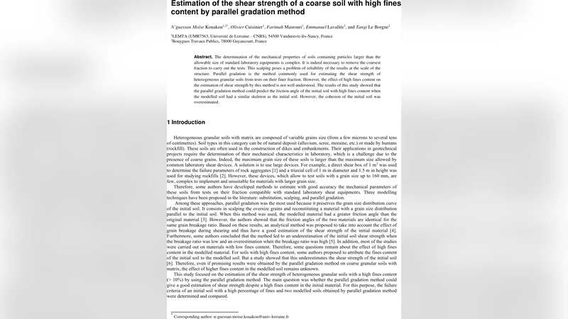 Estimation of the shear strength of a coarse soil with high fines   content by parallel gradation method