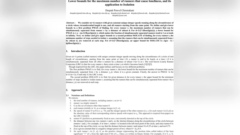 Lower bounds for the maximum number of runners that cause loneliness,   and its application to Isolation