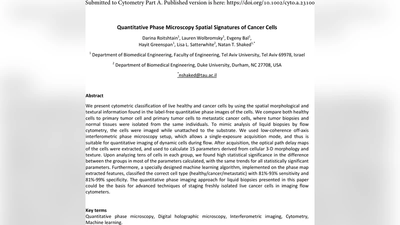 Quantitative phase microscopy spatial signatures of cancer cells