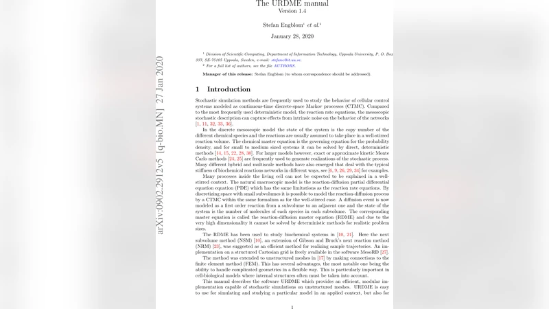 The URDME manual Version 1.4