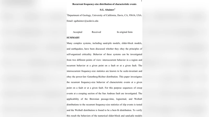 Recurrent frequency-size distribution of characteristic events