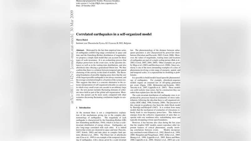 Correlated earthquakes in a self-organized model