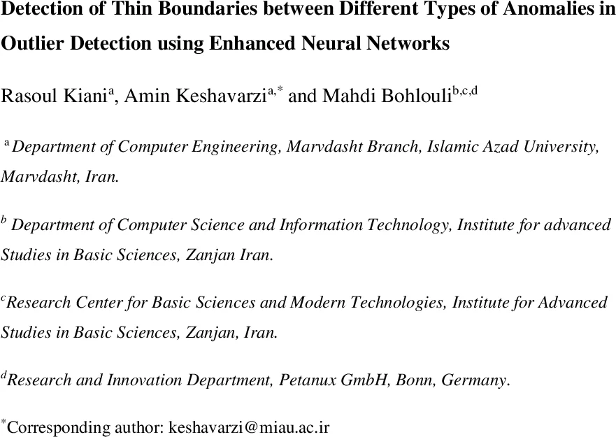 Detection of Thin Boundaries between Different Types of Anomalies in   Outlier Detection using Enhanced Neural Networks