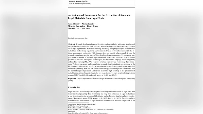 An Automated Framework for the Extraction of Semantic Legal Metadata   from Legal Texts