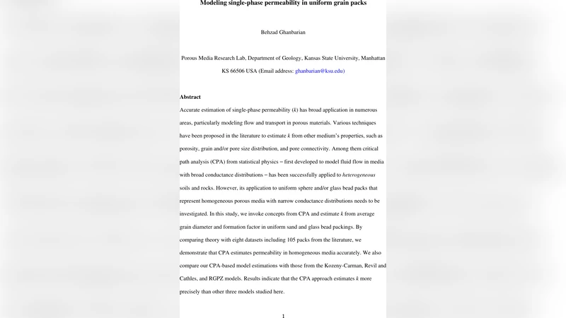 Modeling single-phase permeability in uniform grain packs