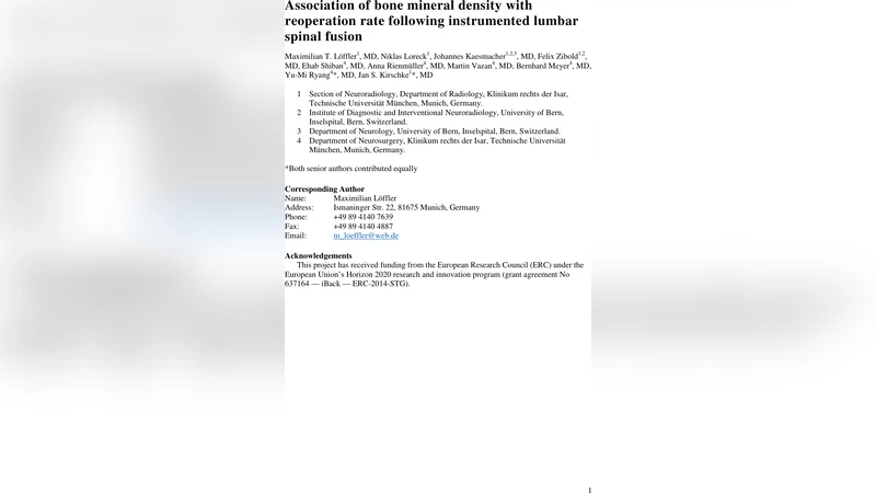Association of bone mineral density with reoperation rate following   instrumented lumbar spinal fusion