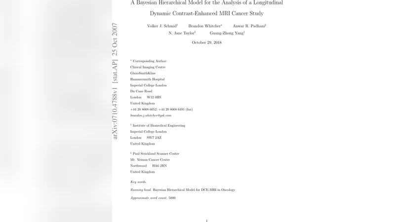 A Bayesian Hierarchical Model for the Analysis of a Longitudinal Dynamic   Contrast-Enhanced MRI Cancer Study
