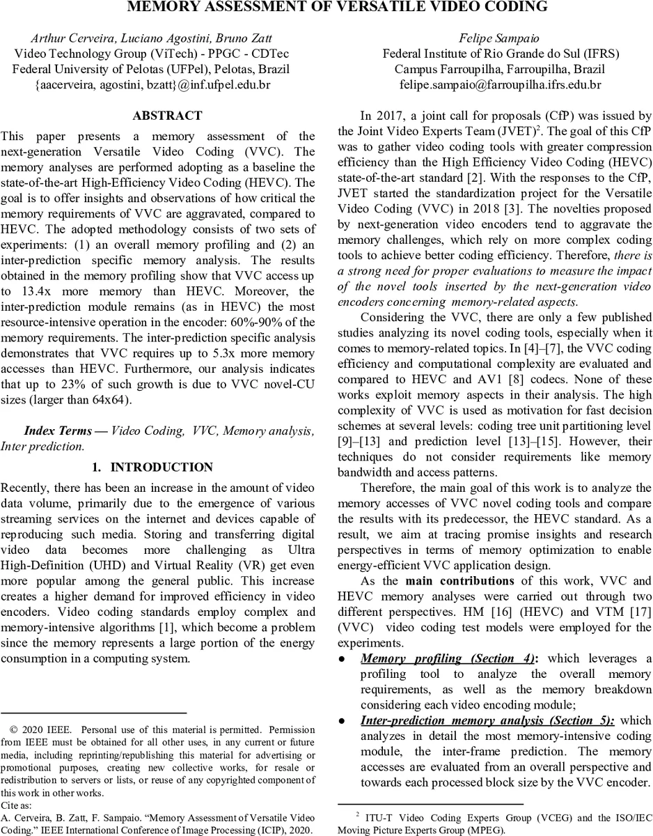 Memory Assessment of Versatile Video Coding