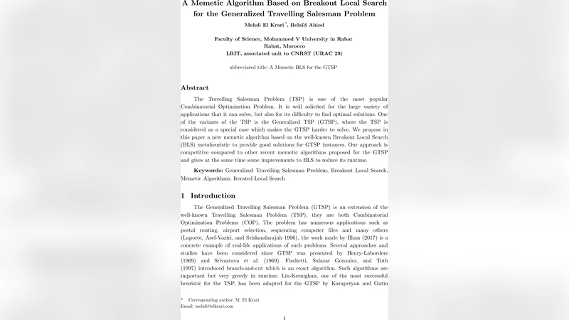 A Memetic Algorithm Based on Breakout Local Search for the Generalized   Travelling Salesman Problem