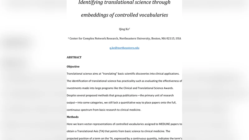 Identifying translational science through embeddings of controlled   vocabularies
