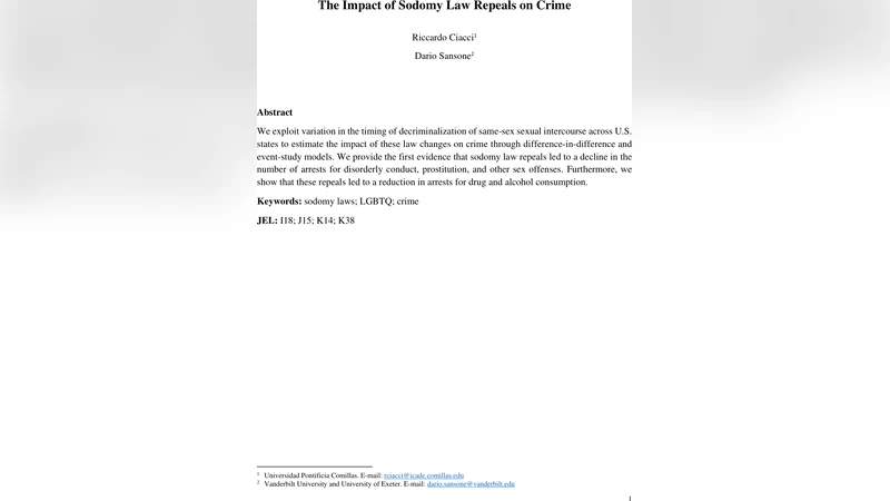 The Impact of Sodomy Law Repeals on Crime