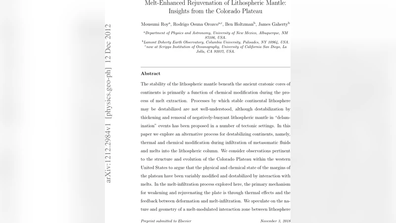 Melt-Enhanced Rejuvenation of Lithospheric Mantle: Insights from the   Colorado Plateau
